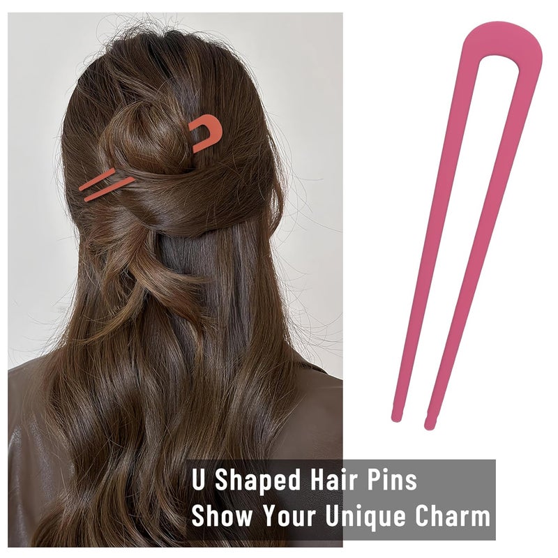 hisial 6Pcs Metal French Hair Pins for Women U Shape Sticks 3.9 Inch Vintage Fork for Hairstyle Accessories(Pink/Orange Red/Red) - Image 5
